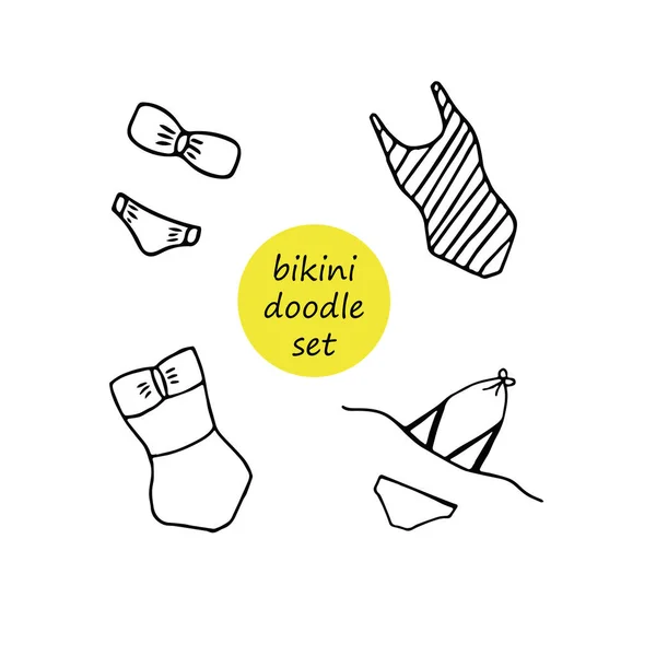 Bikini Disegnato Mano Stile Doodle Set Elementi Scandinavo Semplice Collezione — Vettoriale Stock