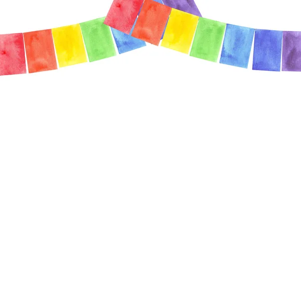 Flags Rope Watercolor Garland Border Rainbow Colors Template Greeting Card — Stock Photo, Image