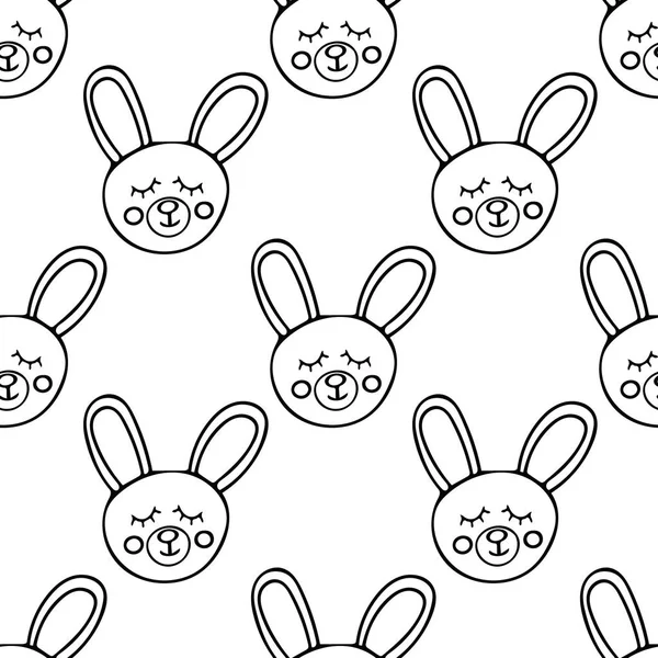 Bunnies Eyes Closed Hand Drawn Doodle Style Seamless Pattern Easter — Stock Photo, Image