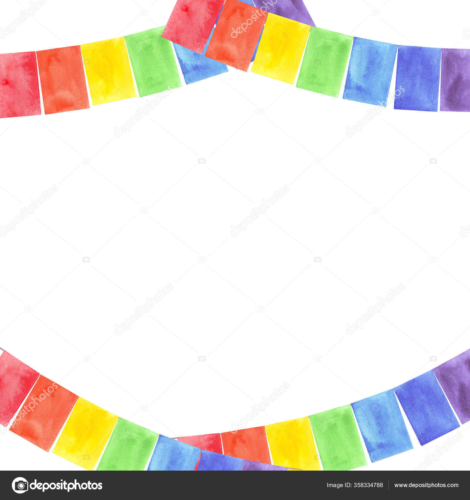 Flags Rope Watercolor Garland Border Rainbow Colors Template Greeting Flags Rope Watercolor Garland Border Rainbow Colors Template Greeting
