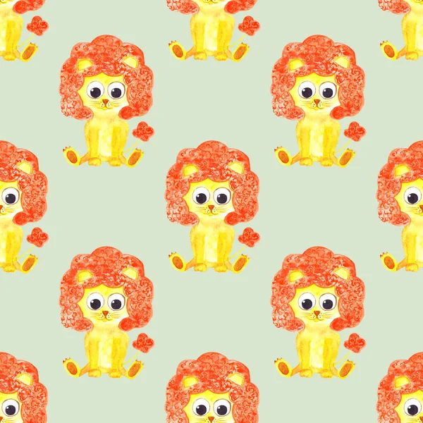 watercolor cute funny lion seamless pattern. fun pattern for kids. africa savanna animals