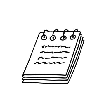 Sarmal halkalara not defteri çizilmiş, elle çizilmiş notalar. İskandinav basit monokromu. tek element, simge, etiket.