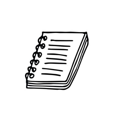 Sarmal halkalara not defteri çizilmiş, elle çizilmiş notalar. İskandinav basit monokromu. tek element, simge, etiket