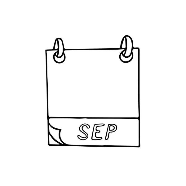 Setembro mês calendário página mão desenhada em estilo doodle. simples forro escandinavo. planeamento, negócios, data, dia. elemento único para ícone de design —  Vetores de Stock