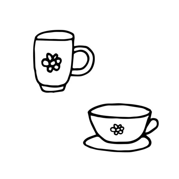 cups hand drawn in doodle style. vector scandinavian. set of elements for design