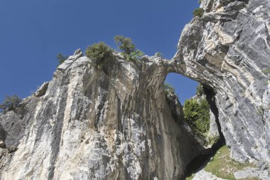 Cares gorges, Principality of Asturias, Spain; Aug. 05, 2015. This gorge, with its narrow passes and gullies, is right in the heart of the Picos de Europa Mountains. The areas stunning landscape affords unique views of the National Park.