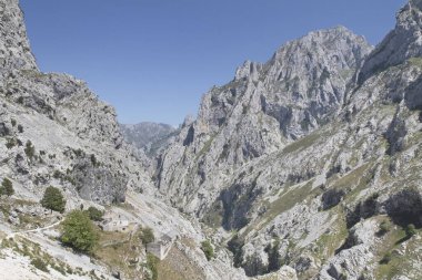 Cares gorges, Principality of Asturias, Spain; Aug. 05, 2015. This gorge, with its narrow passes and gullies, is right in the heart of the Picos de Europa Mountains. The areas stunning landscape affords unique views of the National Park.