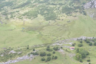 Cangas de Onis, Asturias/Spain; Aug. 05, 2015. Lakes of Covadonga in the Picos de Europa National Park. People walking on the different routes available