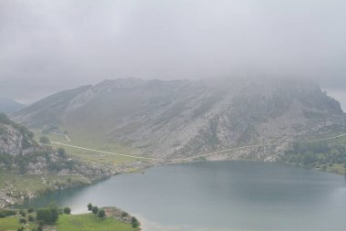 Cangas de Onis, Asturias/Spain; Aug. 05, 2015. Lakes of Covadonga in the Picos de Europa National Park. People walking on the different routes available