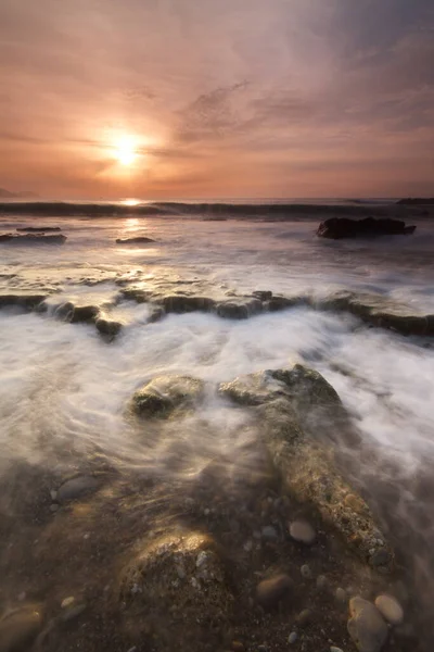 Getxo Bizkaia Baskien Maj 2012 Färgglad Solnedgång Vid Azkorri Strand — Stockfoto