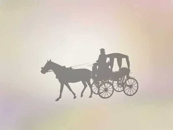 Silhouetten Altmodischer Pferde Und Kutschen Auf Goldgelbem Abstrakten Hintergrund — Stockfoto