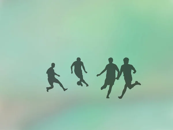 Silhouetten Van Voetbal Voetballers Spelen Van Een Spel Groene Abstracte — Stockfoto