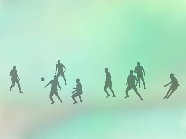 足球运动员在绿色抽象背景下玩游戏的剪影 — 图库照片