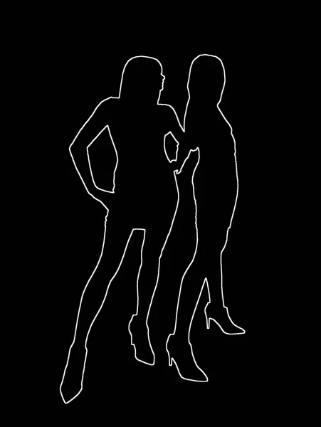Silhouetten Von Zwei Sexy Mädchen Weiße Konturen Auf Schwarzem Abstrakten — Stockfoto