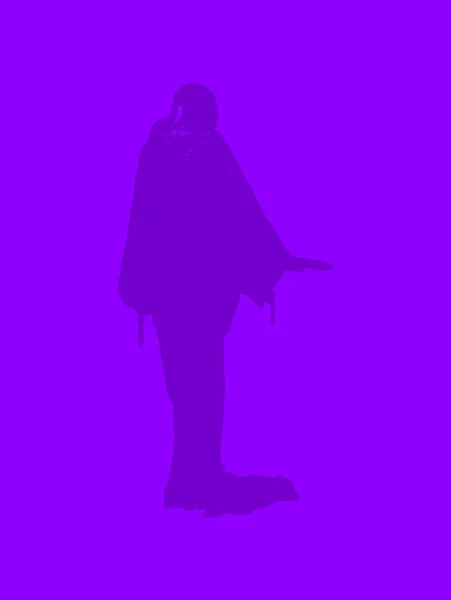 Silhouette Elegante Signora Abito Lungo Fluido Ultravioletto Viola Astratto Sfondo — Foto Stock