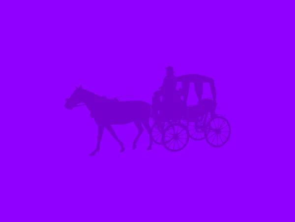 Siluetas Caballo Anticuado Carruaje Sobre Fondo Abstracto Púrpura Ultravioleta Ilustración — Foto de Stock