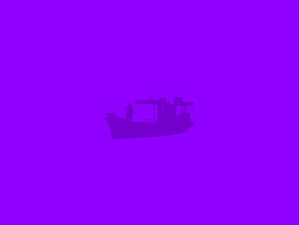 Silhuetas Pequeno Barco Balsa Capitão Ultravioleta Roxo Abstrato Fundo Ilustração — Fotografia de Stock