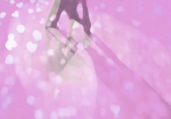舞厅舞池抽象粉红心光效果 数码绘画 男女双腿投射阴影在聚光灯下 — 图库照片