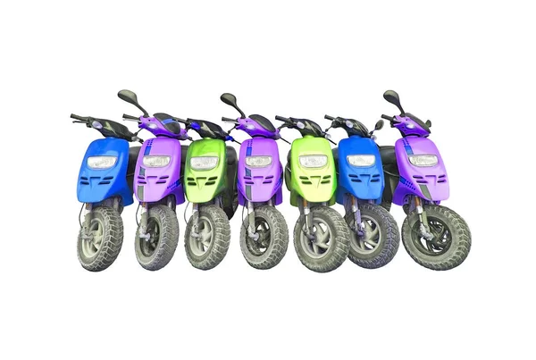 Siedmiu kolorowych skutery — Zdjęcie stockowe