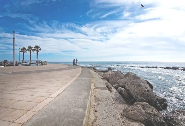 Molinar Mallorca Spain March 2018 Bicyclists Molinar Track Next Ocean — Stock Photo, Image