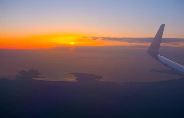 Mallorca Spanya Nisan 2018 Norveç Uçuş Görüntü Gündoğumu Okyanusta Menorca — Stok fotoğraf