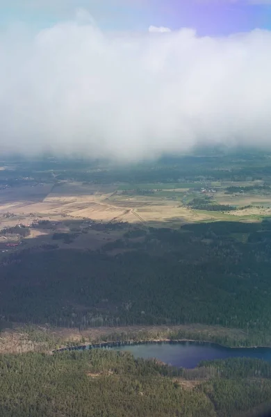 Letecký Snímek Mraky Lesní Krajiny Poblíž Letiště Stockholm Arlanda Švédsko — Stock fotografie