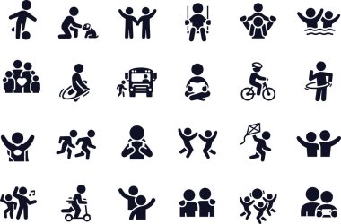  Çocuk Simgeleri vektör tasarımı siyah ve beyaz 