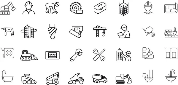 Construction Related Icons Vector Design Black White Outline — Stock Vector