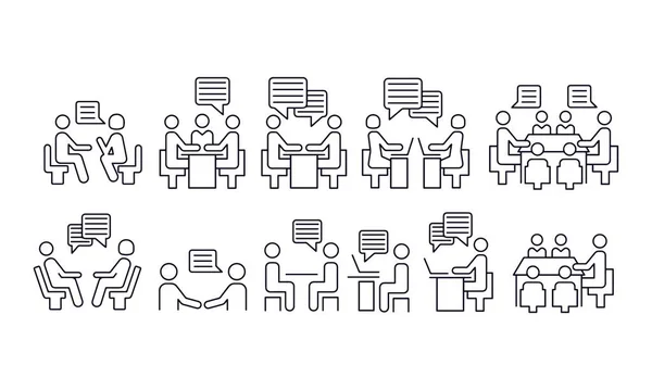 Meeting Icons Vector Design Outline — Stock Vector