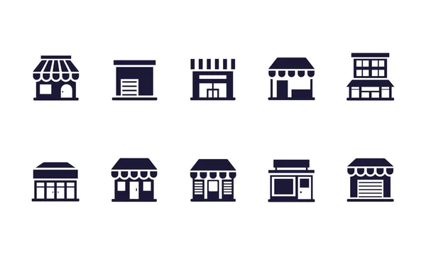 Shop Building Icon Set — Stock Vector