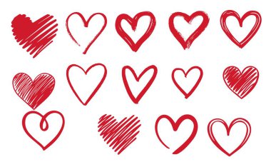 Kırmızı kalp ikonları vektör tasarım koleksiyonu 