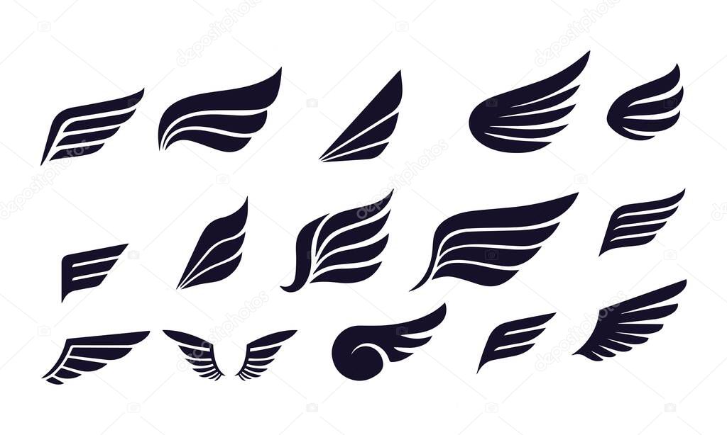  Wings icons vector design black and white 