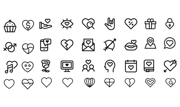 Valentines Day Icons Vector Design Outline — Stockový vektor
