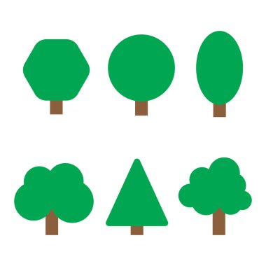 Beyaz arkaplanda izole edilmiş ağaç düz illüstrasyon seti