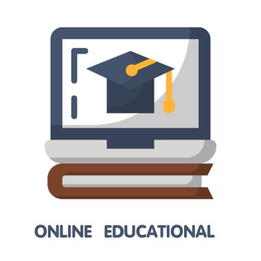 Beyaz arkaplanda düz stil tasarım illüstrasyonunda ikon çevrimiçi eğitim. 10