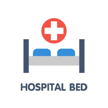 Beyaz arka plan epinefrin üzerine ikon hastane yatağı düz stil ikon tasarımı çizimi.