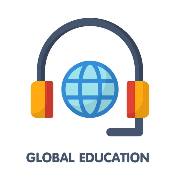 Icon Global Education Flat Style Design Illustration White Fone Eps — стоковый вектор