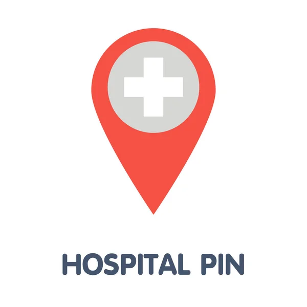 Ikona Nemocnice Pin Plochý Styl Ikony Design Ilustrace Bílém Pozadí — Stockový vektor