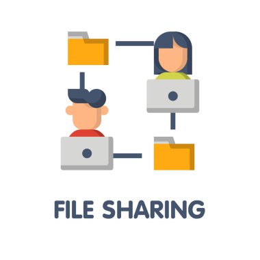 Beyaz arkaplan epinefrin üzerinde dosya paylaşımı düz simge tarzı tasarım illüstrasyonu. 10