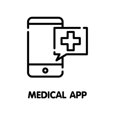 Tıbbi uygulama ana hatları simge tasarım çizimi beyaz arkaplan ep.10 üzerinde.