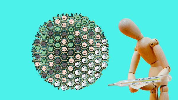 Virüs dünyayı yendi, termometresi olan bir manken.