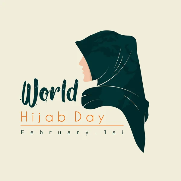 Welt Hijab Tag Vektor-Design mit Hijab Mädchen Frauen Kopfbedeckung — Stockvektor