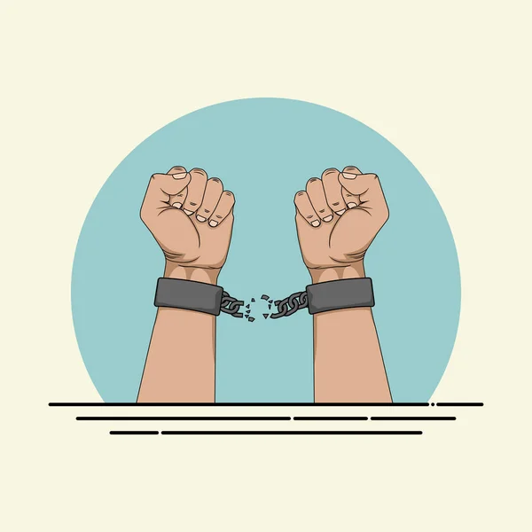 Broken Handcuffs on Hand vector Illustration — Stock Vector