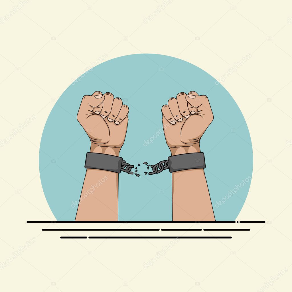 Broken Handcuffs on Hand vector Illustration