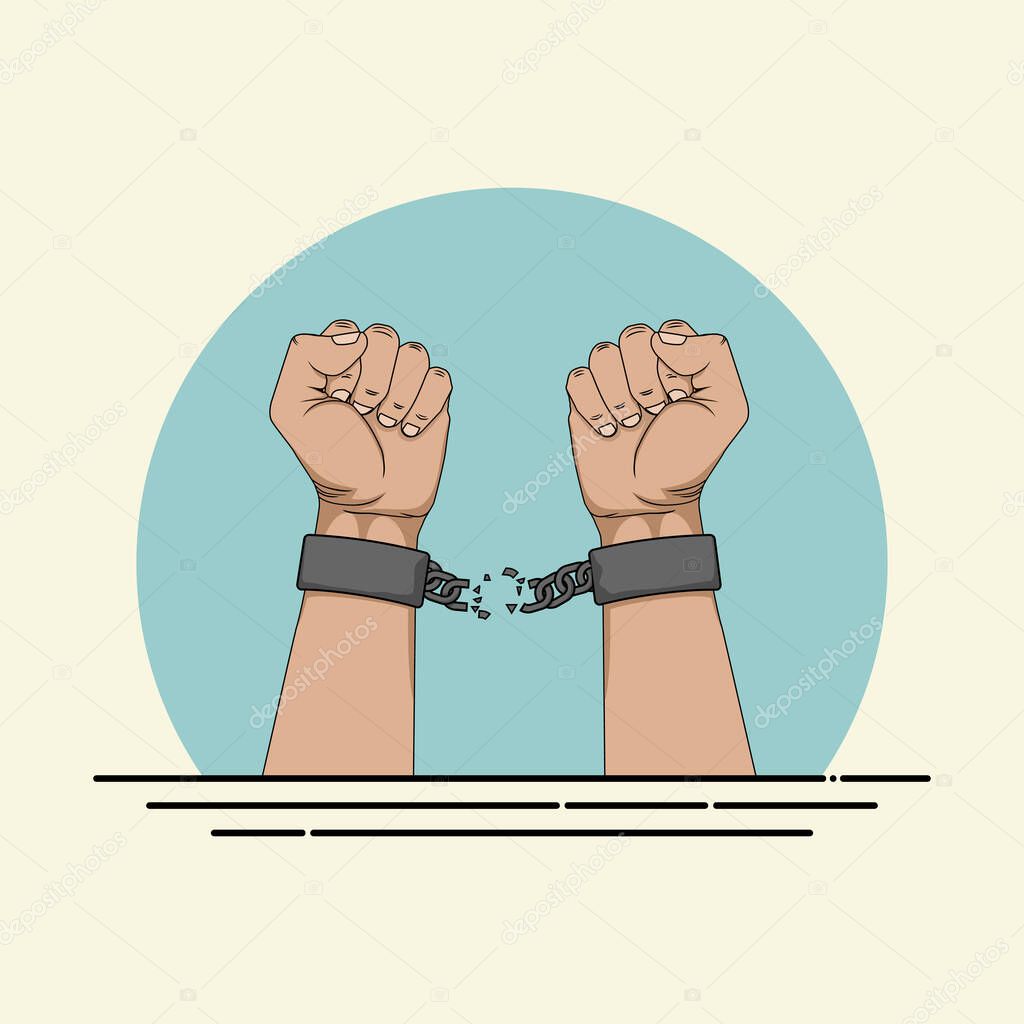 Broken Handcuffs on Hand vector Illustration for template design