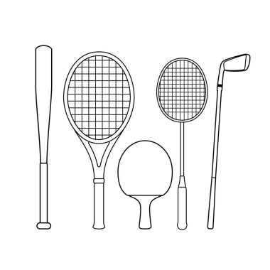 Spor ekipmanı seti ana hatlı vektör çizimi