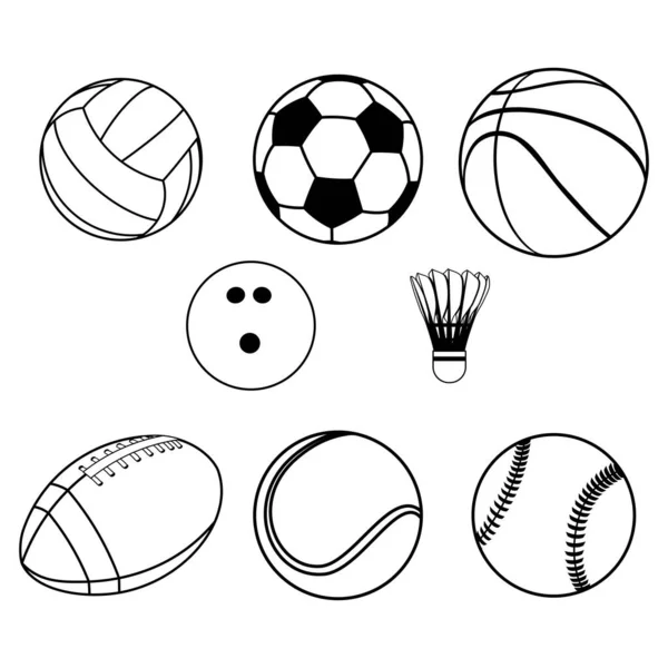 Zestaw sprzętu piłki sportowej zarys wektor Ilustracja — Wektor stockowy