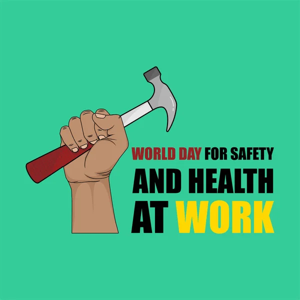 Día Mundial Seguridad Salud Trabajo Con Martillo Mano Vector Ilustración — Vector de stock