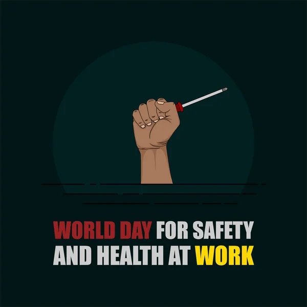 Día Mundial Seguridad Salud Trabajo Con Screwdriver Hand Vector Ilustración — Vector de stock