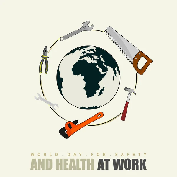 에서의 건강을 세계의 World Day Safety Work Vector Illustration Worker — 스톡 벡터